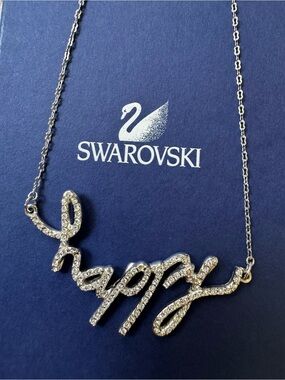 Swarovski Silver 'Happy' Crystal Script Necklace